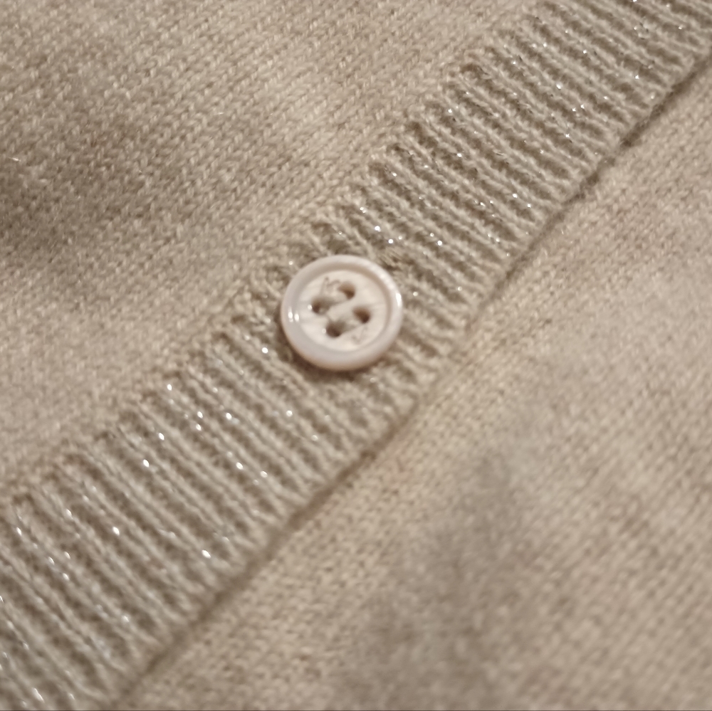 Kier + J Women's XL V-Neck Cream Off White Sparkle Shimmer 100 Cashmere Cardigan - Picture 7 of 10